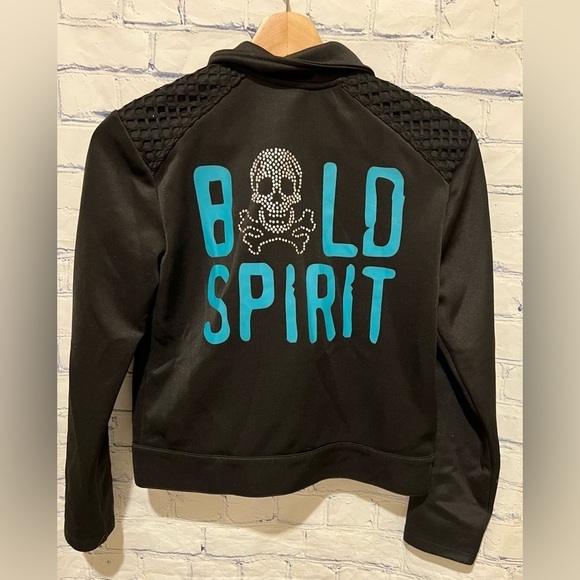 DISNEY PIRATES OF CARIBBEAN Large 14/16 BLACK STUDS SKULL BOLD SPIRIT ZIP JACKET - Picture 3 of 6